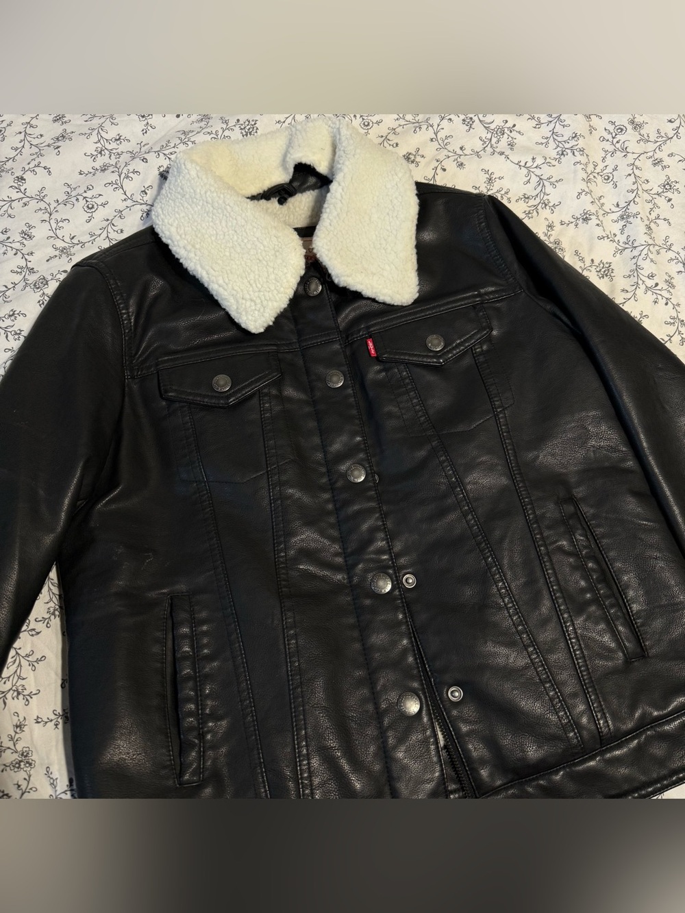 Levi's Black Faux Leather Jacket with Sherpa Collar